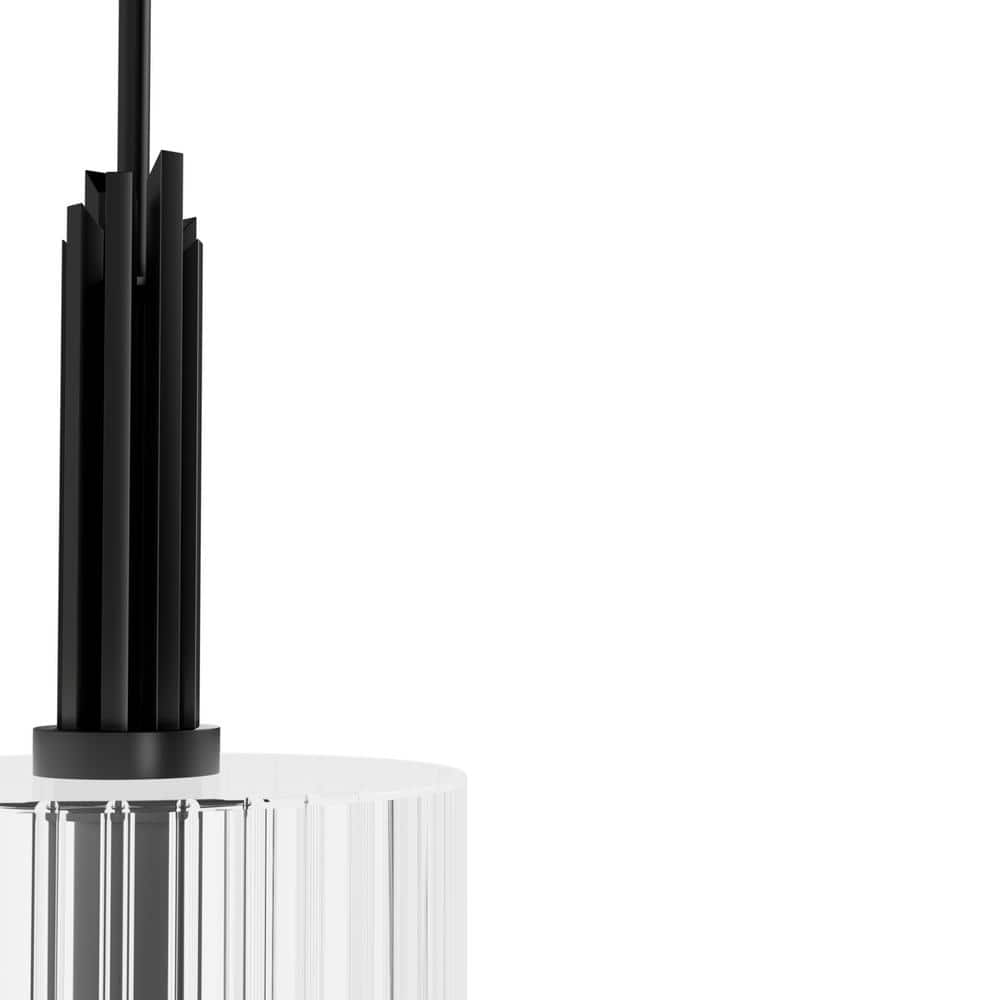 Matte Black Cylinder Pendant Light with Clear Fluted Glass Shade
