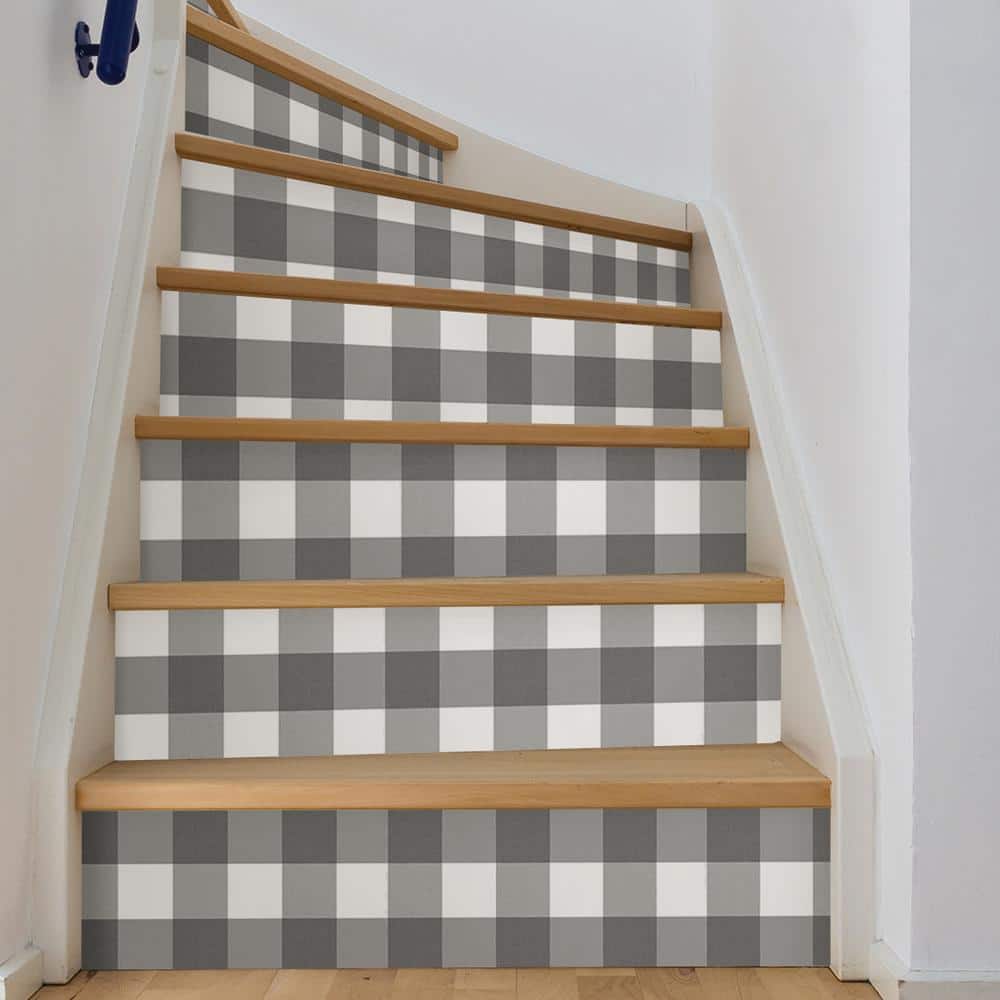 Gray and White Plaid Self-Adhesive Wallpaper Roll