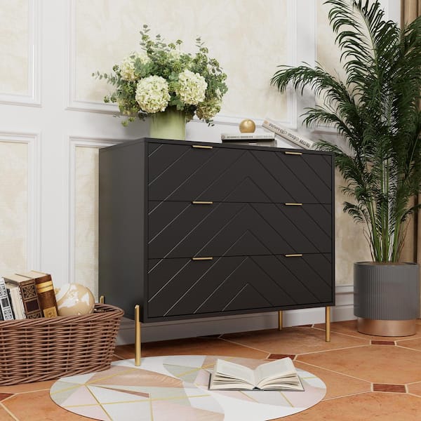 Boyel Living Black 3 Drawer 15.75 in. W x 31.5 in H Chest of Drawers Storage Cabinet