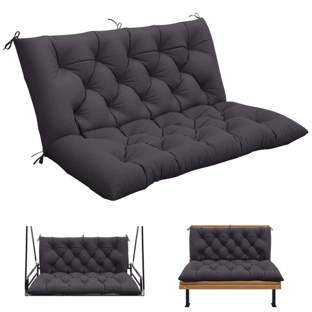 47 x 40 in. Outdoor Waterproof Porch Swing Cushion 2-Seater Replacement with Backrest for Patio Furniture Grey