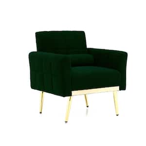 TD Garden Modern Comfy Blind Tufted Outdoor Lounge Chair Retro Modern Wood Armchair with Green Cushion