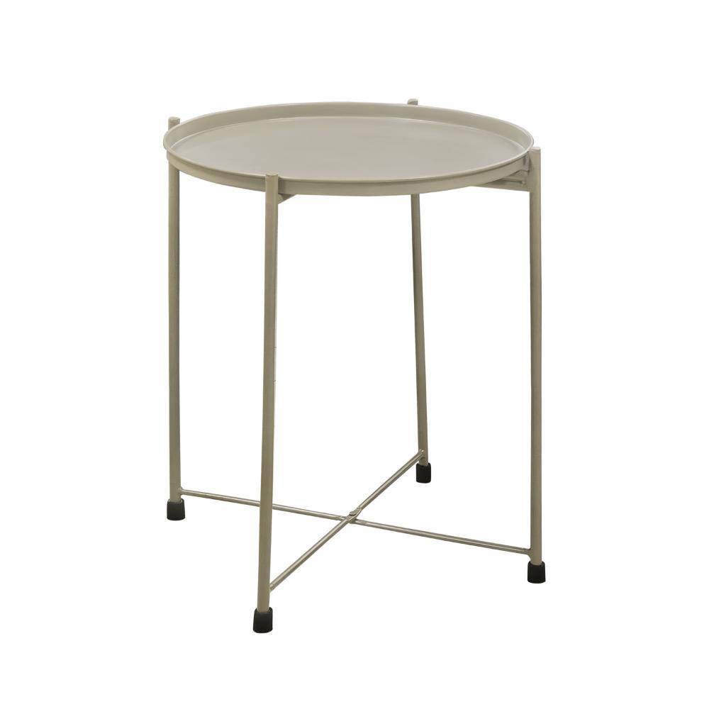 Beige 18" Round Metal Tray Top Foldable Side Table