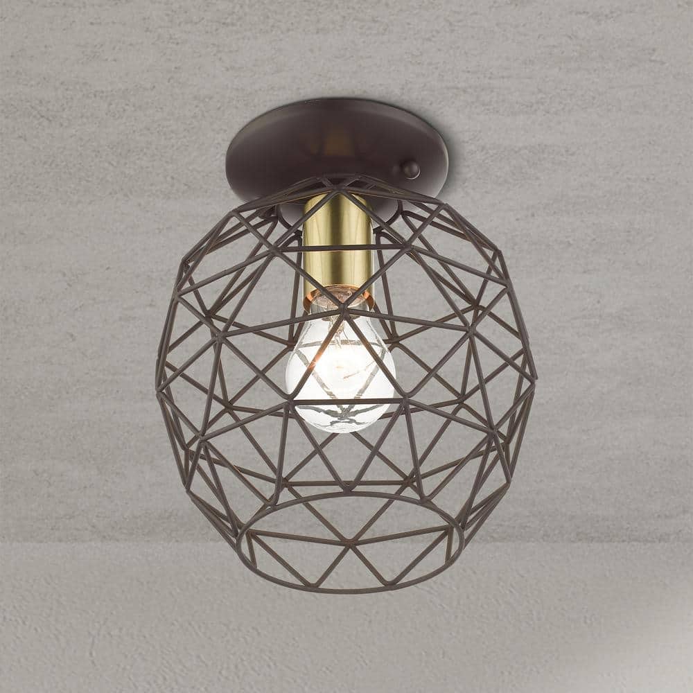 Geometrix Bronze Hand-Welded Glass LED Flush Mount