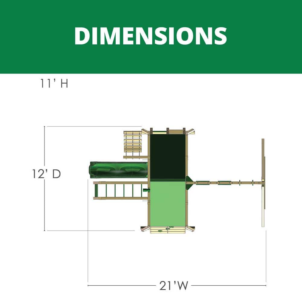 Redwood and Green Cedar Playground System with Slide and Swings