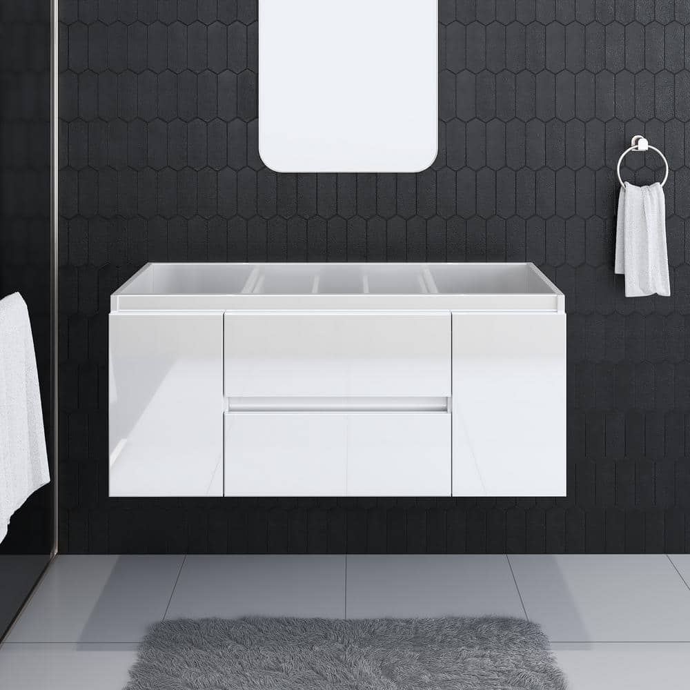 Salt 47'' Glossy White Wall-Mounted Single Vanity Base