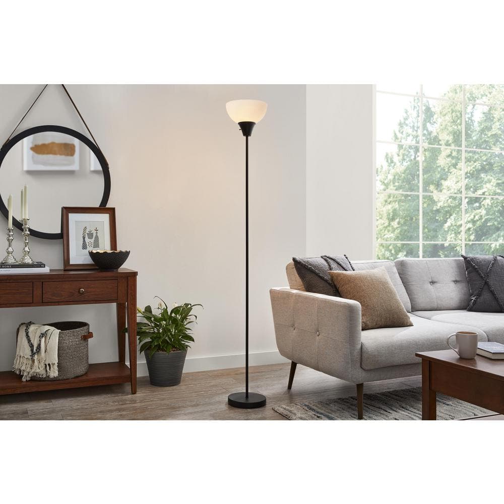 70 in. Black 1-Light Torchiere Floor Lamp with Plastic Shade price history on PriceWatchPro