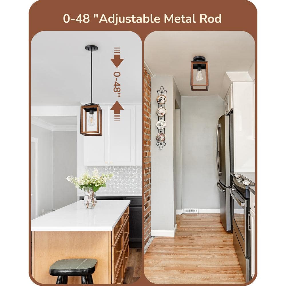 Bronze Rustic Farmhouse Wood Cage Pendant Light