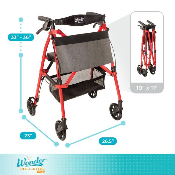 Stander Wonder Rollator Plus, 4-Wheel Lightweight Folding