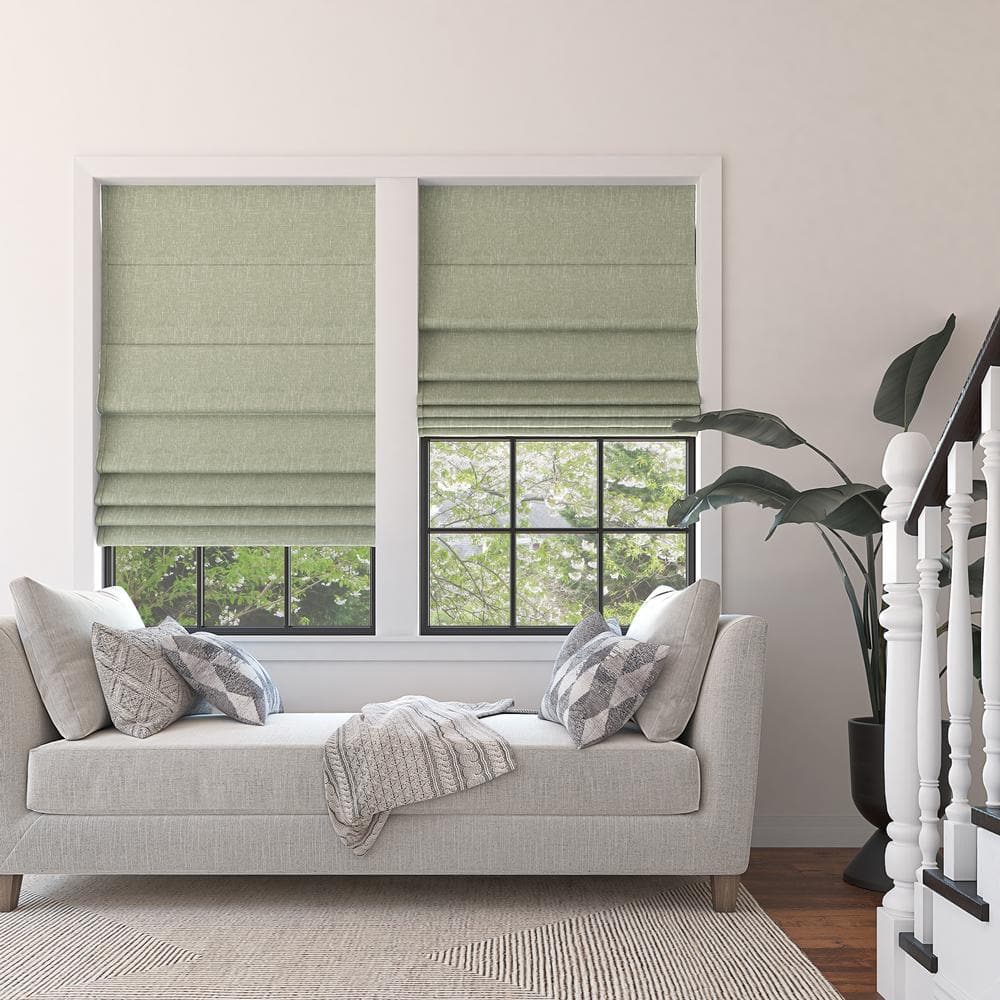 Sage Green Textured Fabric Cordless Blackout Roman Shade 39" x 64"