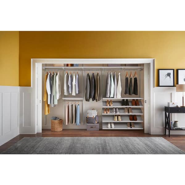 Everbilt Genevieve 6 ft. White Adjustable Closet Organizer Double Long Hanging Rod with 2 Shoe Racks, 6 Shelves and 4 Drawers