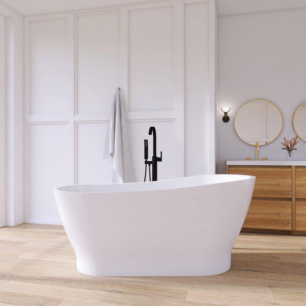 59'' Glossy White Acrylic Freestanding Soaking Bathtub