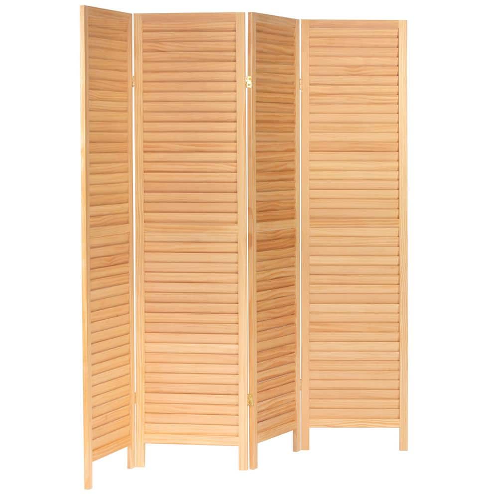 Natural Solid Pine 6 Ft. Tall 4-Panel Folding Room Divider
