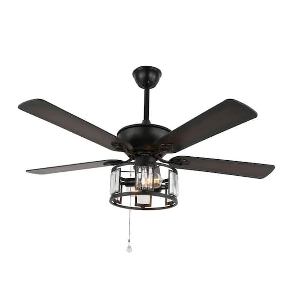 Bella Depot 52 in. Indoor LED Black Finish Modern Ceiling Fan with Light and Remote