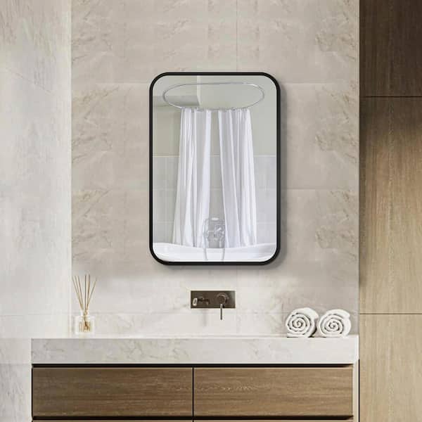 Unbranded 24 in. W x 30 in. H Medium Rectangular Black Aluminum Alloy Framed Recessed/Surface Mount Medicine Cabinet with Mirror