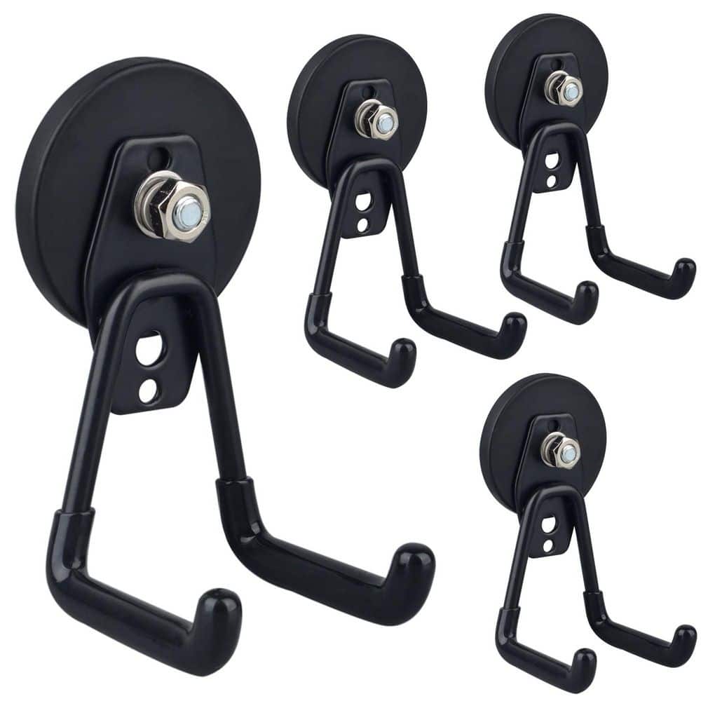 Vrbgify 4 Pack Magnetic Utility Hooks in Black w/ Rubber Coated