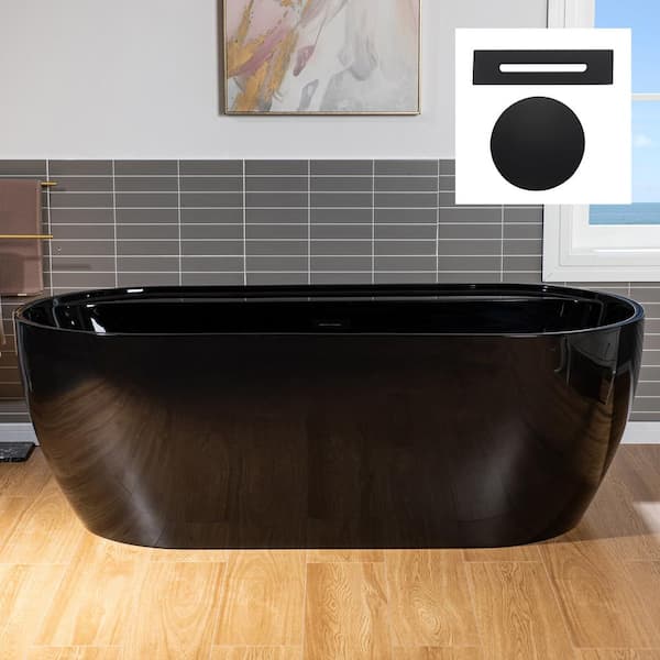 67 in. x 31.5 in. Soaking Bathtub with Center Drain in Black with Matte Black Trim