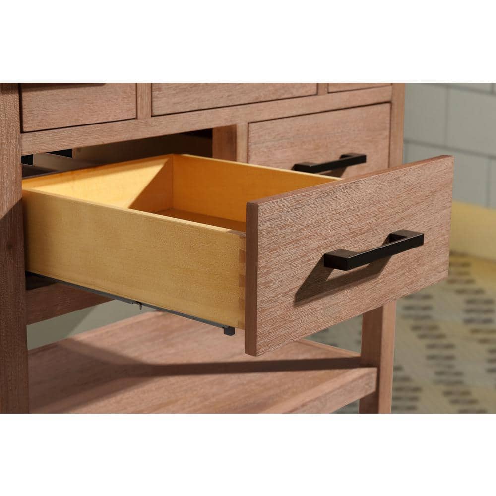 Weathered Brown 36" Solid Wood Farmhouse Vanity with Quartz Top