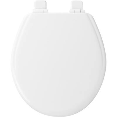 Jamestown Never Loosens Round Closed Front Enameled Wood Toilet Seat in White with Adjustability and Slow Close