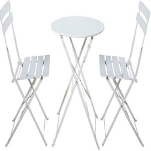 Premium Outdoor Patio Furniture White 3-Piece Metal Outdoor Bistro Set with Foldable Patio Round Table and Chairs