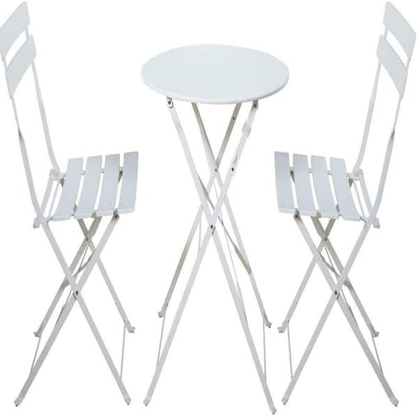 ITOPFOX Premium Outdoor Patio Furniture White 3-Piece Metal Outdoor Bistro Set with Foldable Patio Round Table and Chairs