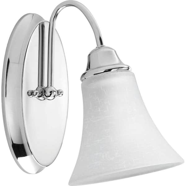 Progress Lighting Tally Collection 1-Light Polished Chrome Bath Sconce with Linen-Finished Glass Shade