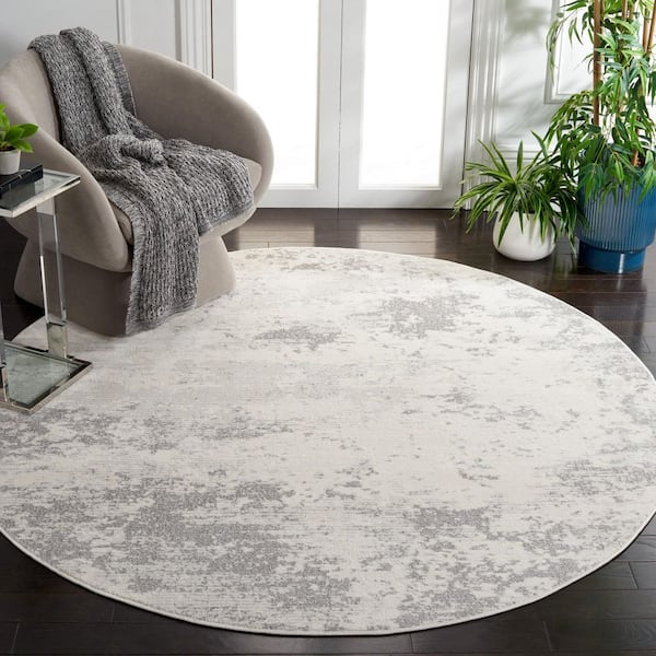 Whisper 7 ft. x 7 ft. Ivory/Gray Distressed Marble Round Area Rug