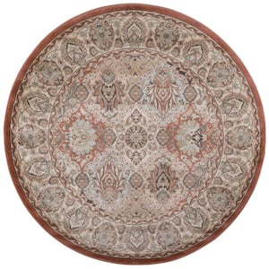Garda Terracotta 5 ft. Round Traditional Oriental Floral Area Rug