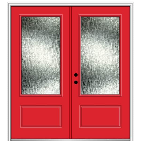 MMI Door 72 in. x 80 in. Right-Hand Inswing Rain Glass Red Saffron Fiberglass Prehung Front Door on 6-9/16 in. Frame