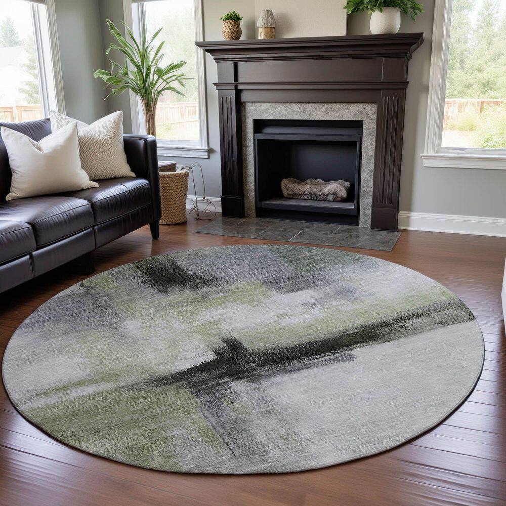 Mayfield Premium Machine Washable Abstract AMF1097 Sage 8 ft. x 8 ft. Round Rug price history on PriceWatchPro