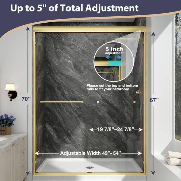 KPUY 49-54 in. W x 70 in. H Sliding Framed Shower Door in Brushed