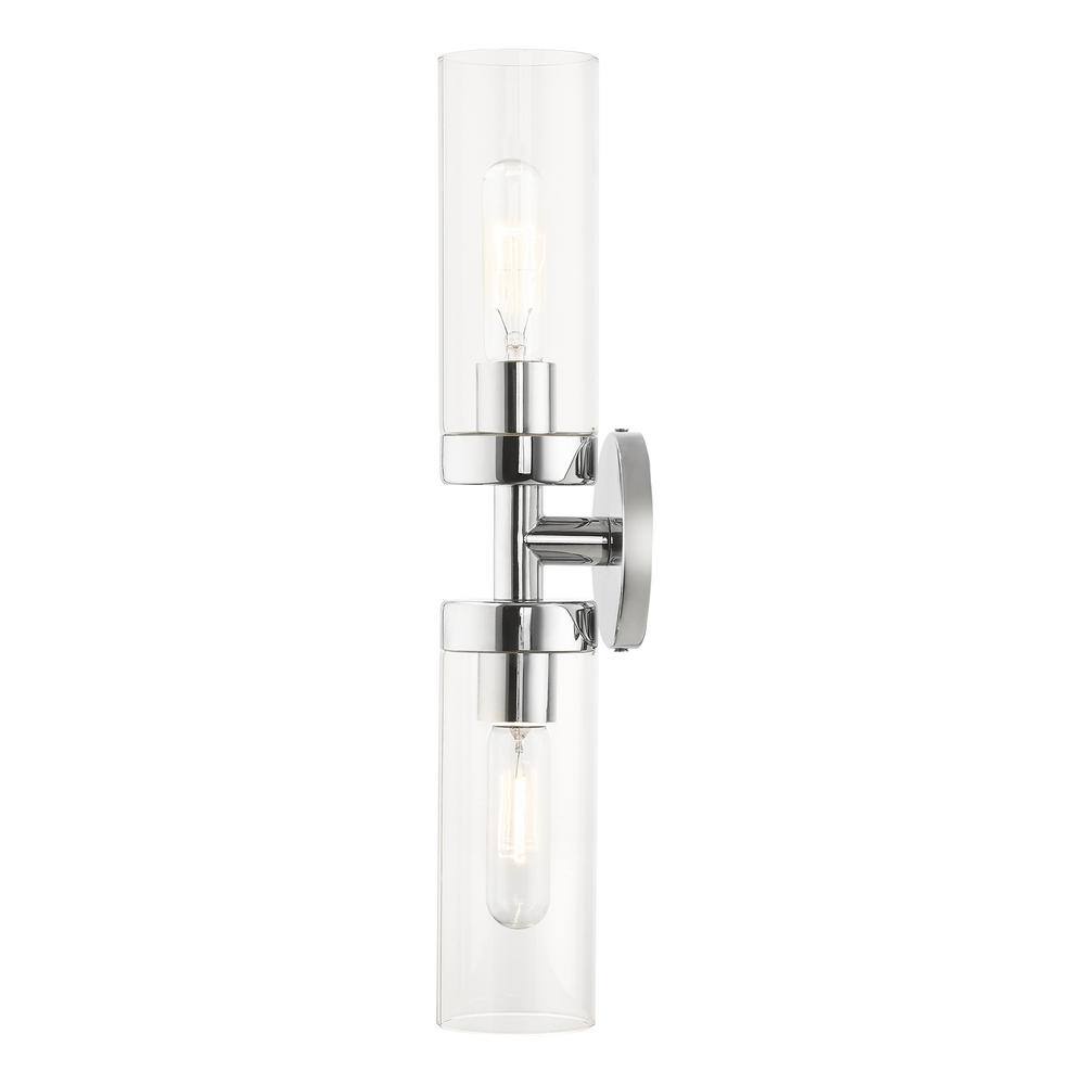 Ludlow Polished Chrome 2-Light Vanity with Clear Glass Shades