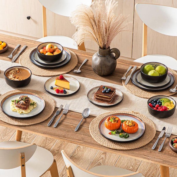 vancasso Series Amber 12-Piece Yellow and Black Stoneware