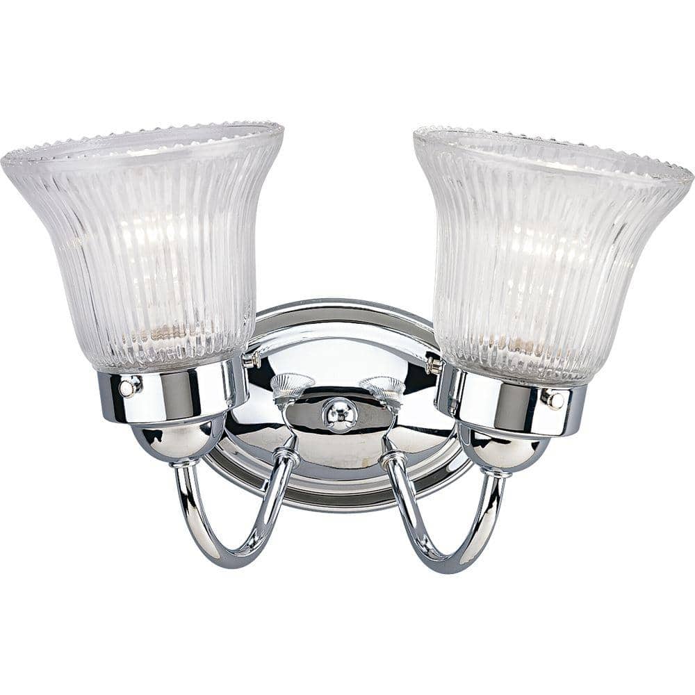 Polished Chrome 2-Light Bath Vanity with Fluted Glass Shades