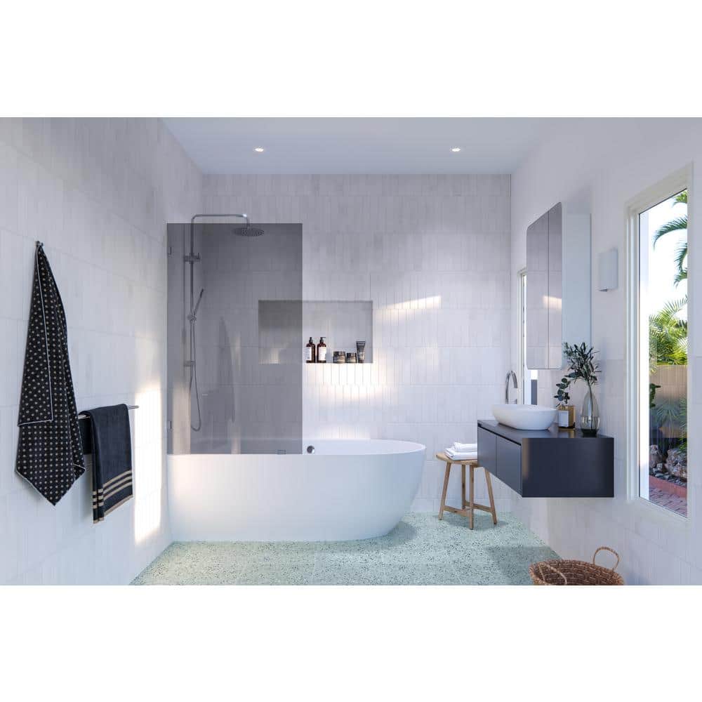 Ursa 34" x 58.25" Frameless Gray Tinted Glass Bath Panel with Brushed Nickel Finish