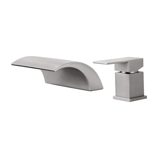 Arc Waterfall Single Handle Double Hole Bathroom Faucet in Brushed Nickel