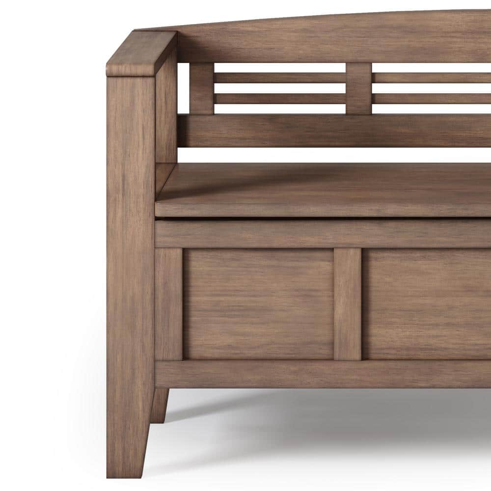Adams Rustic Natural Aged Brown Wood Storage Bench with Arms
