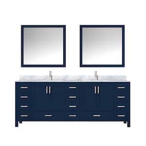 Jacques 84 in. W x 22 in. D Navy Blue Double Freestanding Bath Vanity with Carrara Marble Top, Faucet, and Mirrors