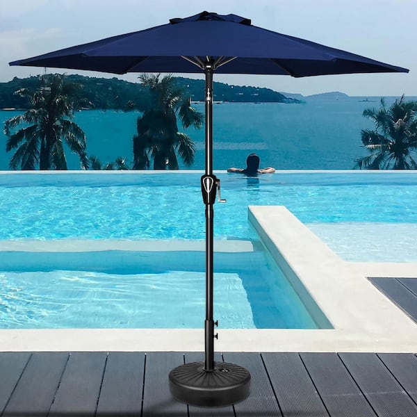 Coporesell 7.5 ft. Stainless Steel Patio Umbrella in Dark Blue with Push Button Tilt and Crank