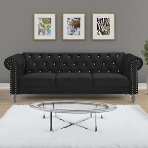 New Classic Furniture Emma 81 in. Rolled Arm Polyester Crystal Rectangle Sofa in Black