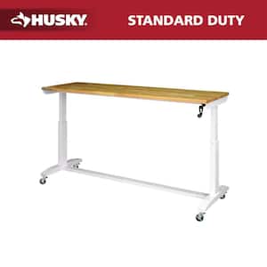 72 in. W x 24 in. D Adjustable Height White Workbench with Solid Wood Top