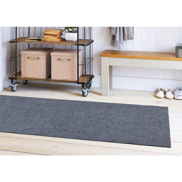 Ottomanson Utility Collection Waterproof Non-Slip Rubberback Solid 3x5 Indoor/Outdoor Entryway Mat, 2 ft. 7 in. x 5 ft., Gray