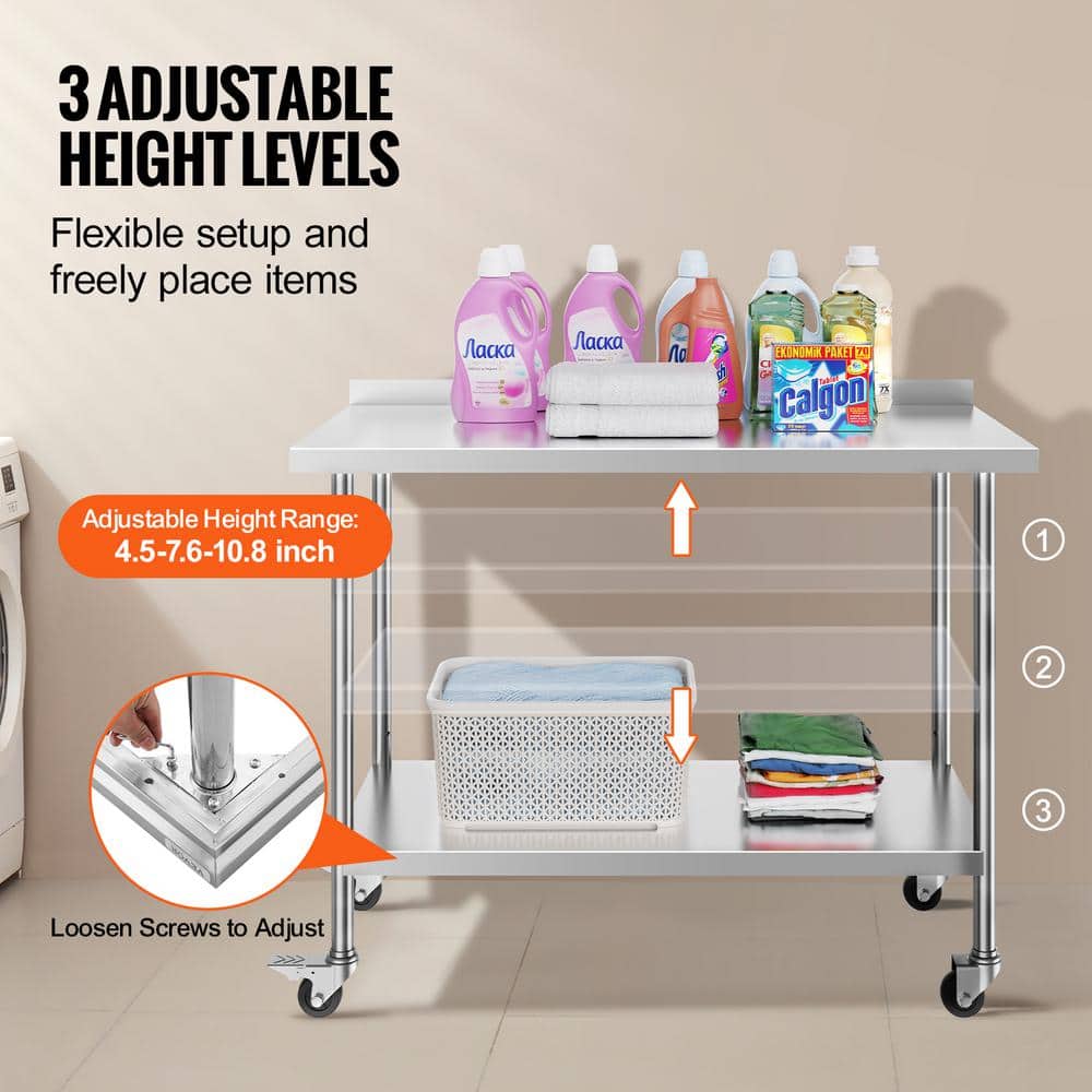 VEVOR 40" H x 48" L Stainless Steel Adjustable Work Table