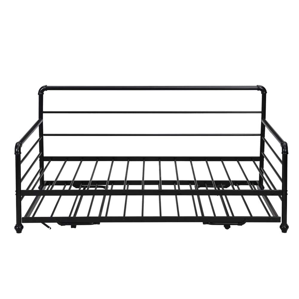 75 in. W Black Stainless Steel Twin Size Daybed with Adjustable Trundle