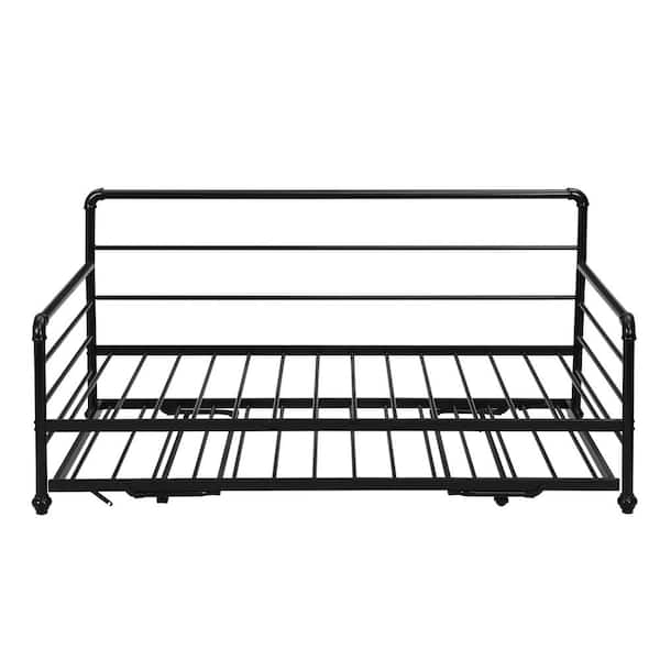 Unbranded 75 in. W Black Stainless Steel Twin Size Daybed with Adjustable Trundle