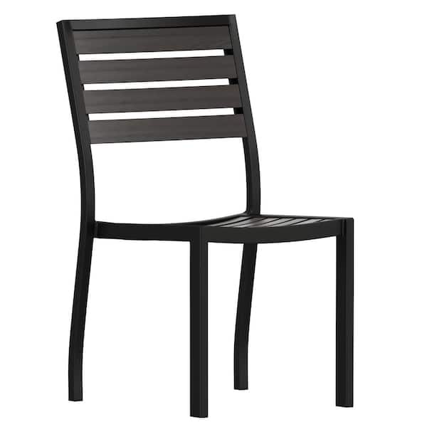 Unbranded Black Aluminum Outdoor Dining Chair in Gray
