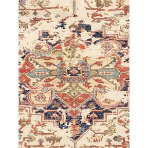 Serapi Ivory/Navy 8 ft. x 10 ft. Oriental Wool Area Rug