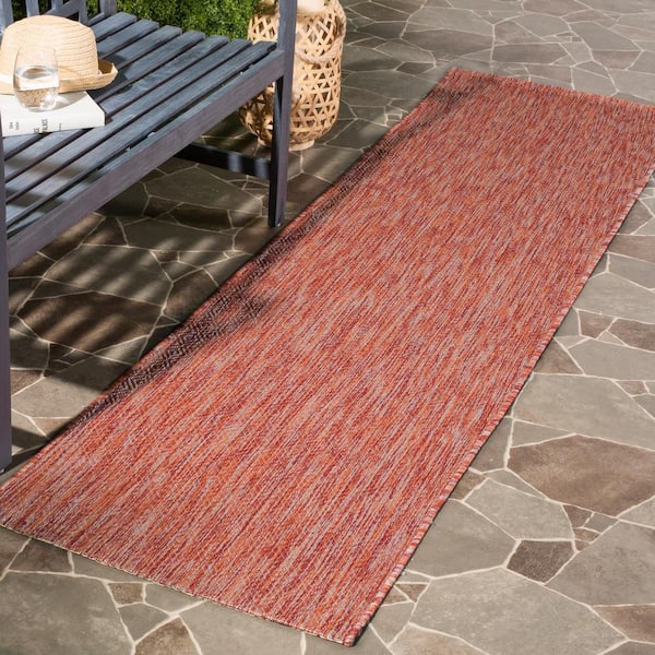 Courtyard Red 2 ft. x 8 ft. Solid Indoor/Outdoor Patio  Runner Rug