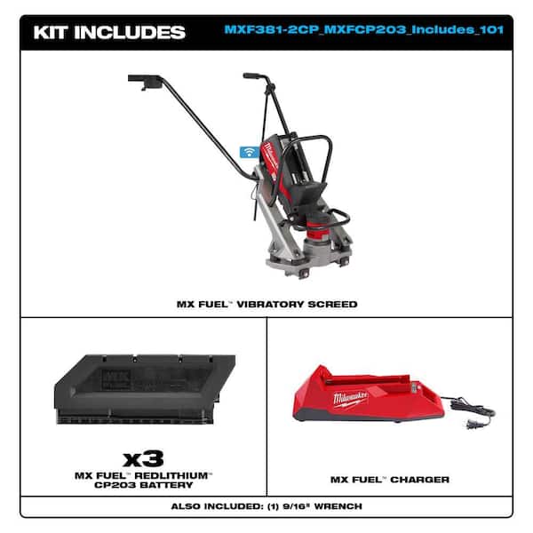 MX FUEL Lithium Ion Cordless Vibratory Screed with (3) CP203 Batteries and Charger