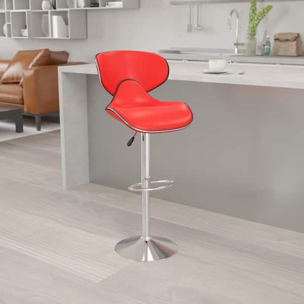 Contemporary Cozy Mid-Back White Vinyl Adjustable Height Bar Stool w/  Chrome Base - Flash Furniture DS-815-WH-GG