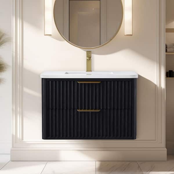Keith 30 in. W x 20 in. D x 20 in. H Single Sink Wallmount Bath Vanity in Smoked Oak with Carrara Engineered Stone Top